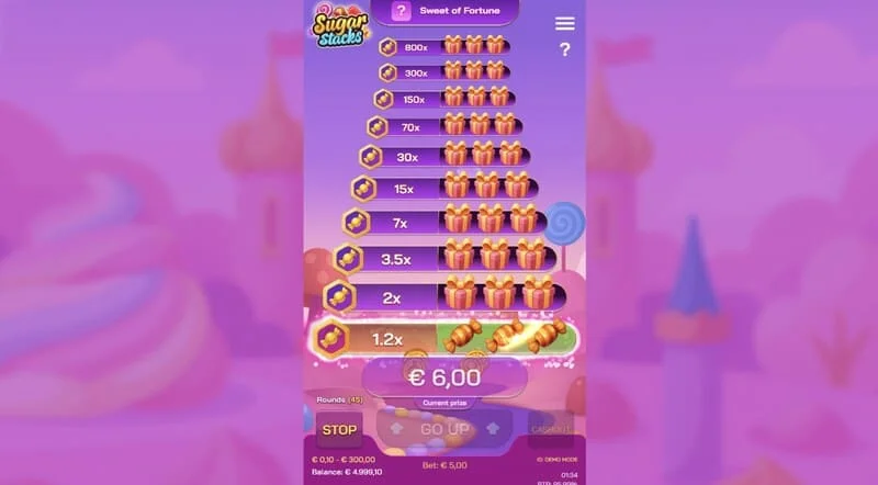 Sugar Stacks - pobednički korak sa osvetljenjem trenutnog sprata i brojačem množitelja